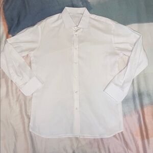 Classic White Men's Linen Long Sleeve Shirt Men Size Large Fitted